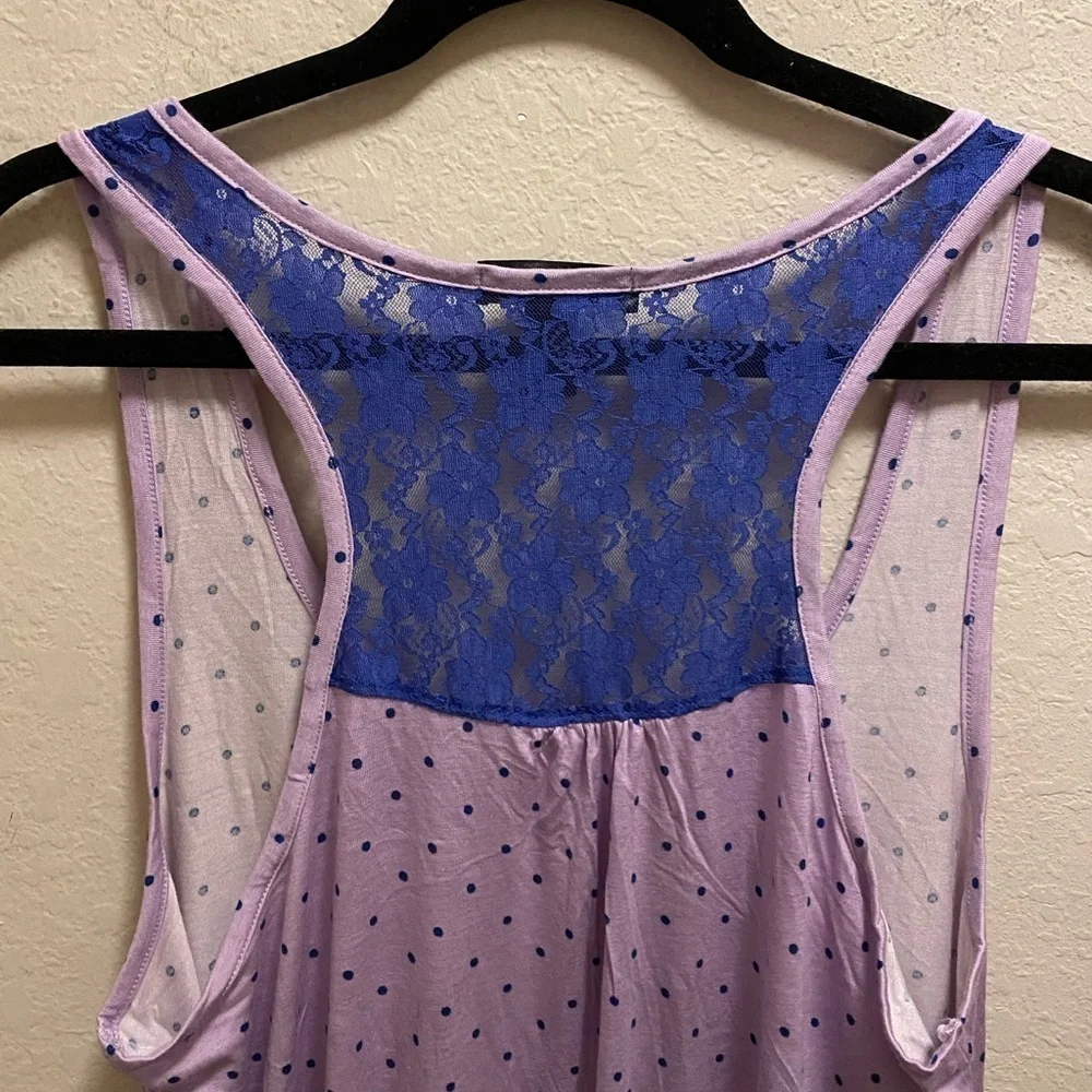Rene Rofe Purple Polka Dot & Lace Nightgown Size XL New Without Tag